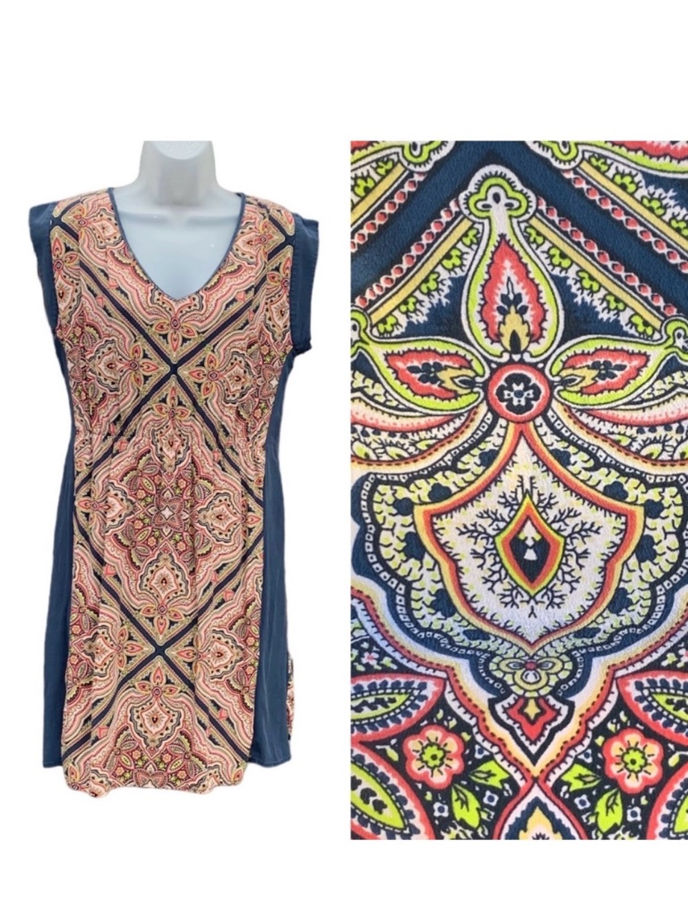 KOOKAI Blue‎ Floral Silk Drop Shoulder V Neck Sheath Dress 42 / US 10